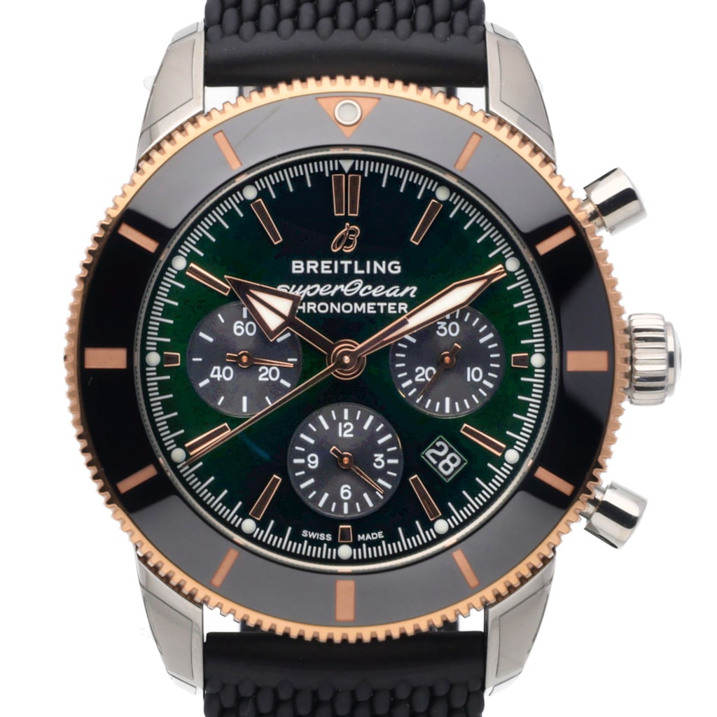 Breitling Superocean Heritage B01 Chronograph 44 Limited Edition Green Dial Black Mesh Bracelet Watch for Women - UB01622A1L1S1 Buy Now By Breitling