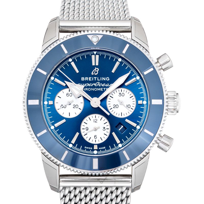 Breitling Superocean Heritage B01 Chronograph 44 Blue Dial Silver Mesh Bracelet Watch for Men - AB0162161C1A1 Buy Now By Breitling