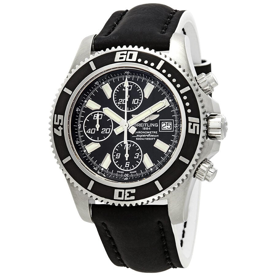 Breitling Superocean Chronograph II 44mm Automatic Black Dial Black Leather Strap Mens Watch - A1334102/BA84 Buy Now By Breitling