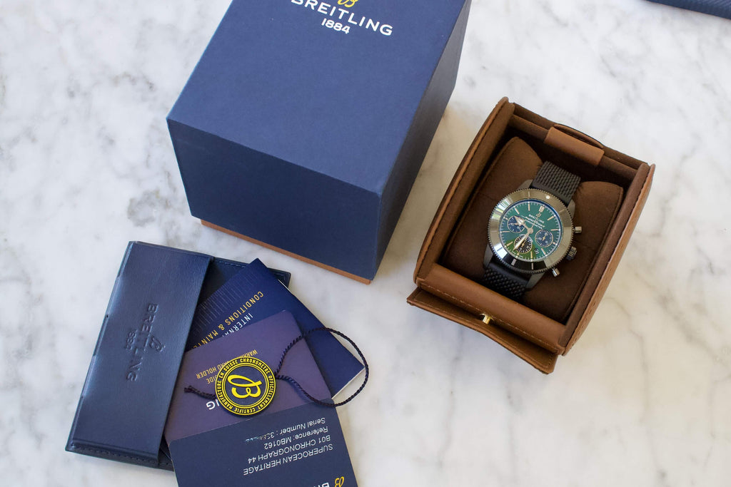 Breitling Superocean Heritage B01 Chronograph 44 Green Dial Black Mesh Bracelet Watch for Men - MB01621A1L1S1 Buy Now By Breitling