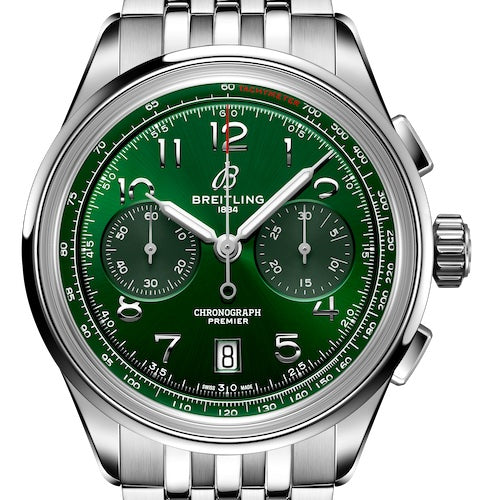 Breitling Premier B01 Chronograph 42 Green Dial Silver Steel Strap Watch for Men - AB0145371L1A1 Buy Now By Breitling