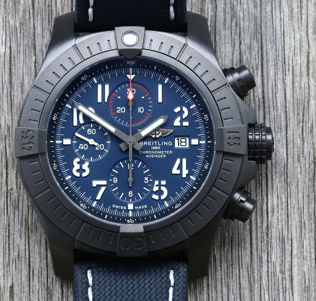 Breitling Super Avenger Chronograph 48 Night Mission Blue Dial Blue Leather Strap Watch for Men - V13375101C1X2 Buy Now By Breitling