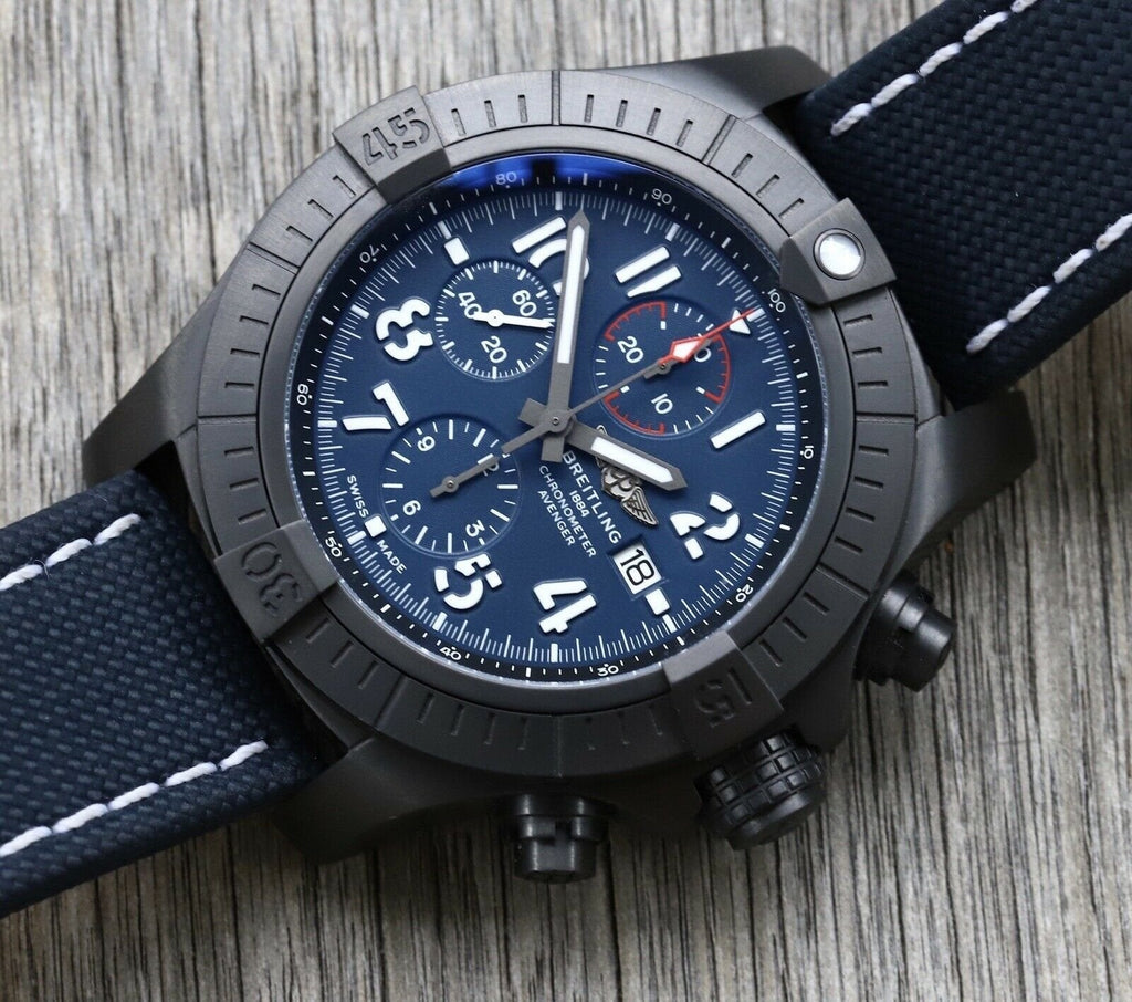 Breitling Super Avenger Chronograph 48 Night Mission Blue Dial Blue Leather Strap Watch for Men - V13375101C1X2 Buy Now By Breitling