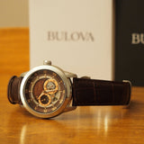 Bulova Classic Skeleton Automatic Brown Dial Brown Leather Strap Watch for Men - 96A120 Buy Now By Bulova
