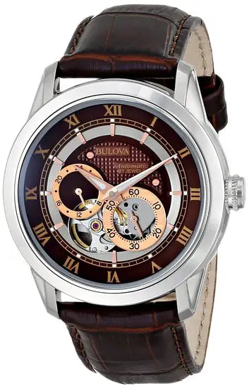 Bulova Classic Skeleton Automatic Brown Dial Brown Leather Strap Watch for Men - 96A120 Buy Now By Bulova