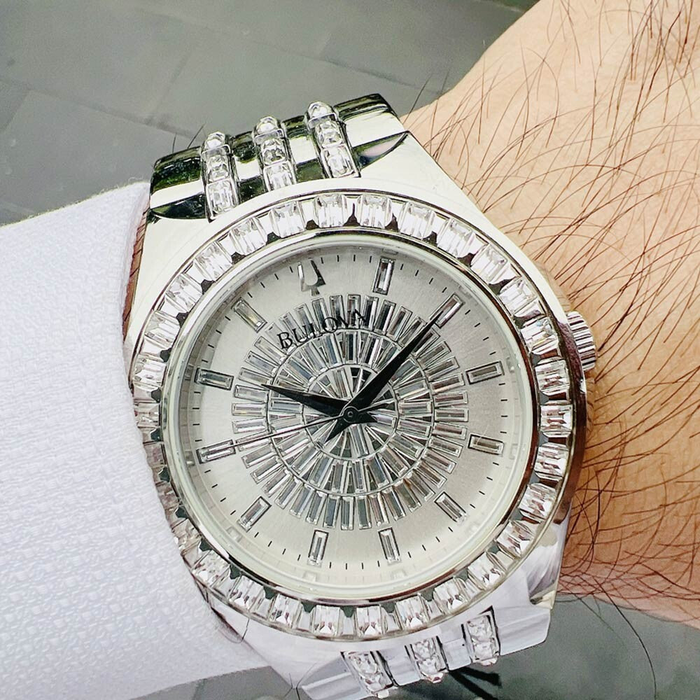 Bulova Phantom Crystal Silver Dial Silver Steel Strap Watch for Men - 96A236 Buy Now By Bulova