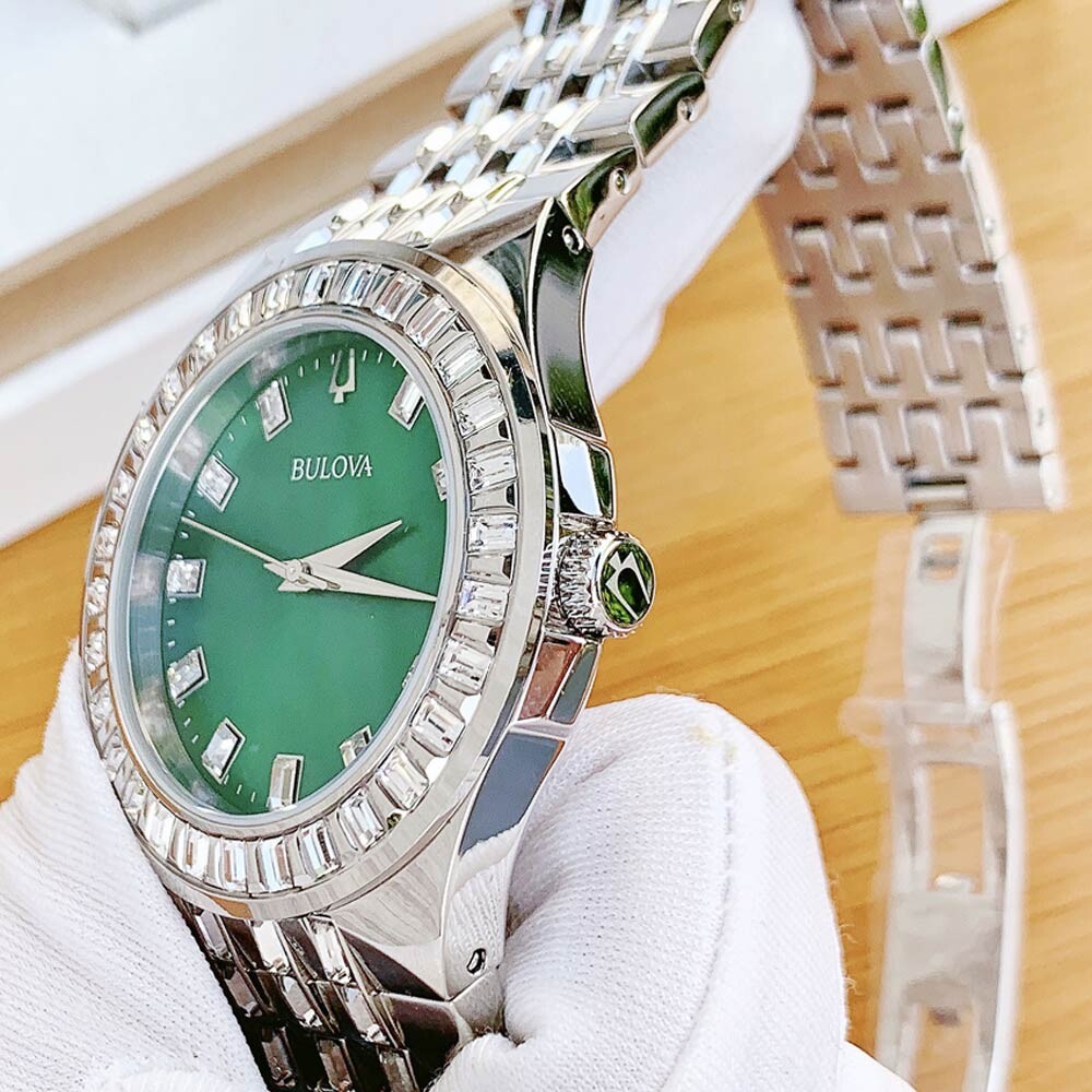 Bulova Phantom Classic Baguette Green Dial Silver Steel Strap Watch for Men - 96A253 Buy Now By Bulova