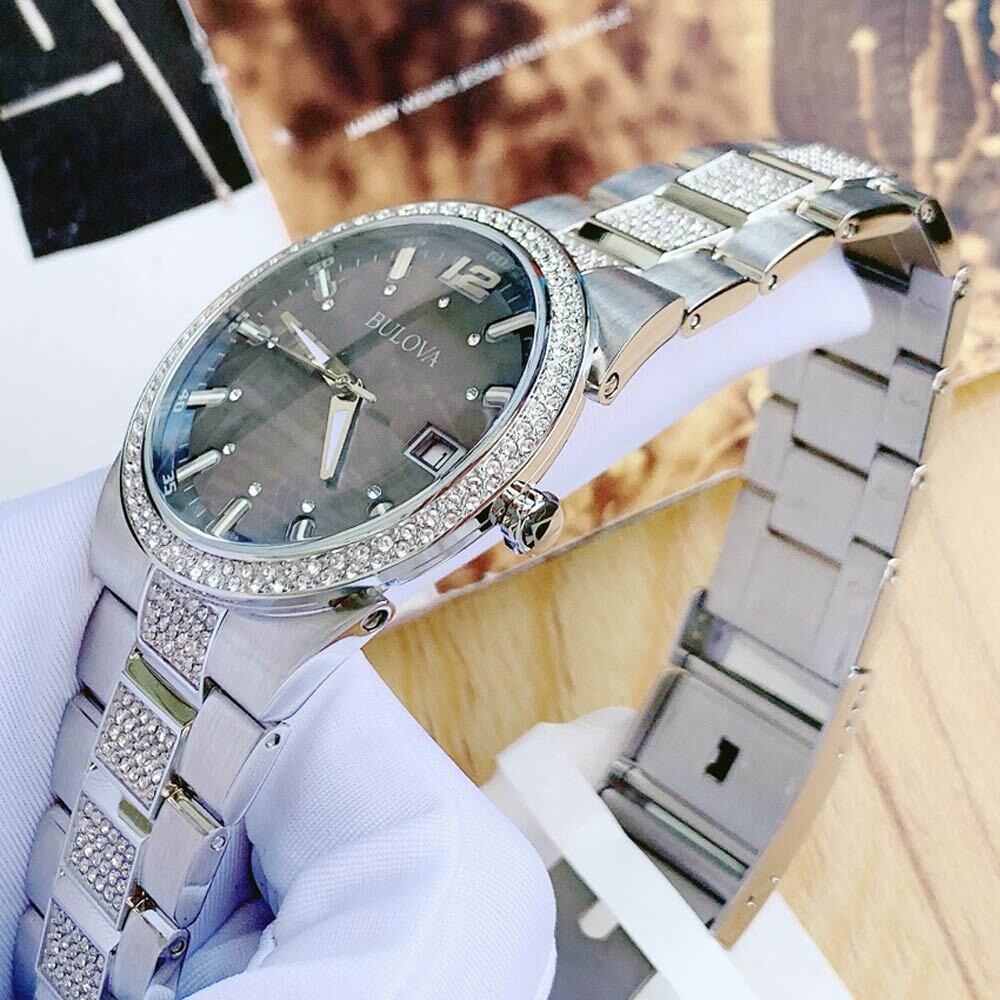 Bulova Crystal Collection Brown Dial Silver Steel Strap Watch for Men - 96B221 Buy Now By Bulova