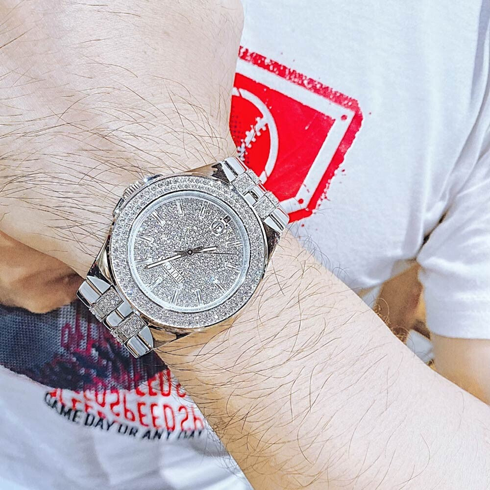 Bulova Crystal Pave Silver Dial Silver Steel Strap Watch for Men - 96B235 Buy Now By Bulova