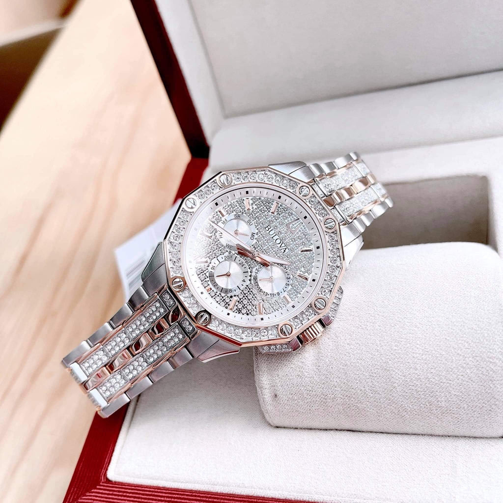 Bulova Octova Crystal Silver Dial Two Tone Steel Strap Watch for Men - 98C133 Buy Now By Bulova