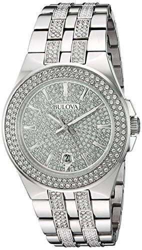 Bulova Crystal Pave Silver Dial Silver Steel Strap Watch for Men - 96B235 Buy Now By Bulova