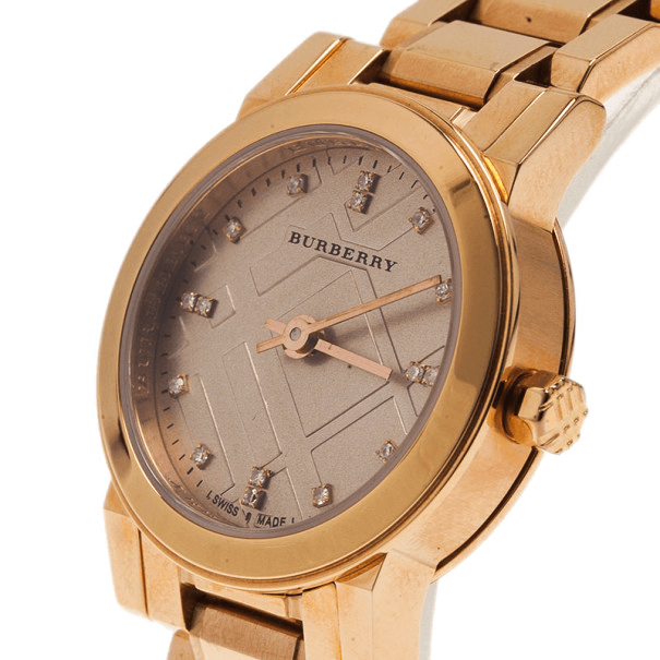 Burberry The City Diamonds Rose Gold Dial Rose Gold Steel Strap Watch for Women - BU9126 Buy Now By Burberry