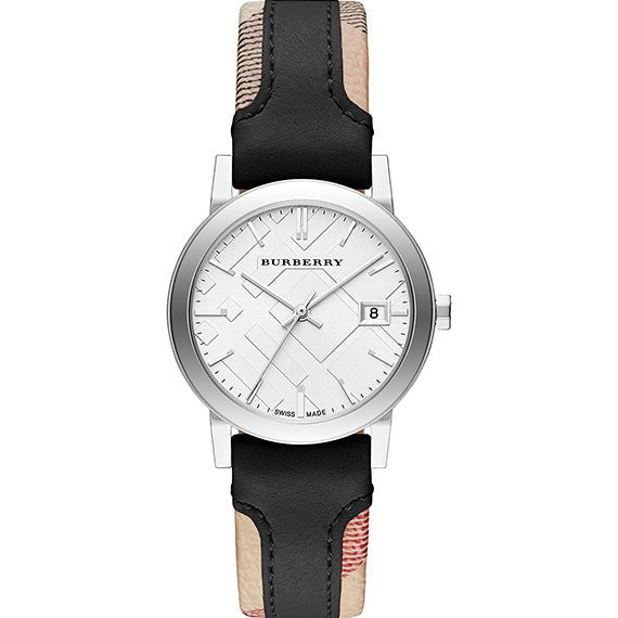 Burberry The City White Dial Black Haymarket Leather Strap Watch for Women - BU9150 Buy Now By Burberry