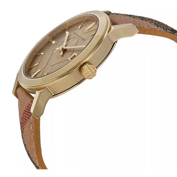 Burberry The City Gold Dial Haymarket Brown Leather Strap Watch for Women - BU9026 Buy Now By Burberry