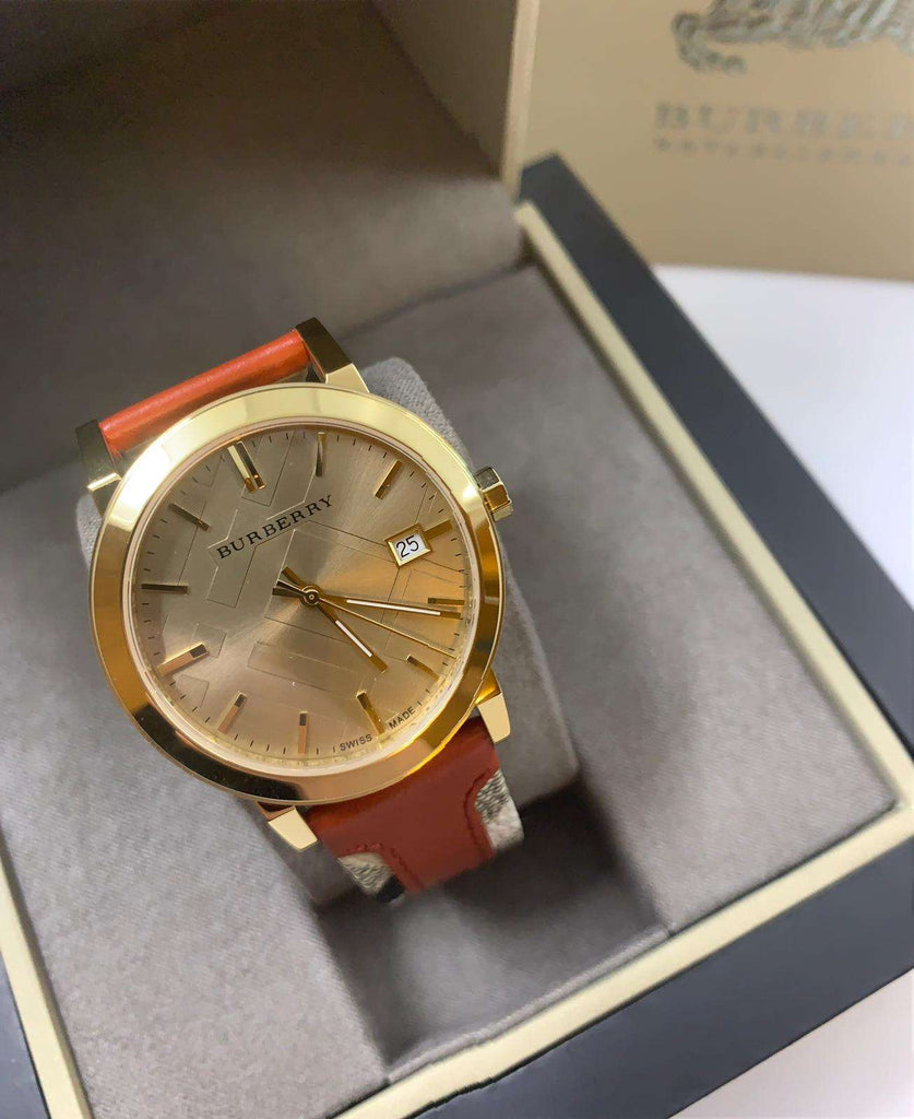 Burberry The City Gold Dial Orange Leather Strap Watch for Women - BU9016 Buy Now By Burberry