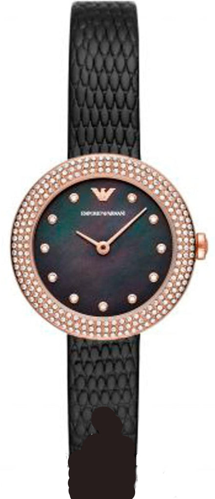 Emporio Armani Aviator Crystals Mother of Pearl Black Dial Black Silicon Strap Watch For Women - AR11373 Buy Now By Emporio Armani