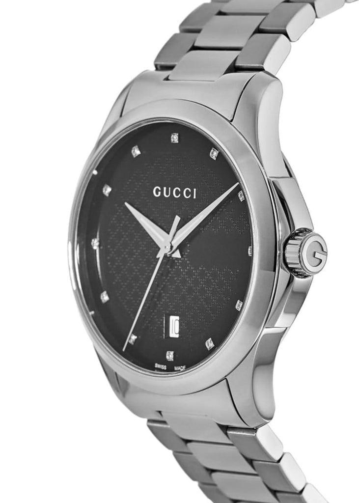 Gucci G Timeless Diamonds Black Dial Silver Steel Strap Watch For Men - YA126456 Buy Now By Gucci
