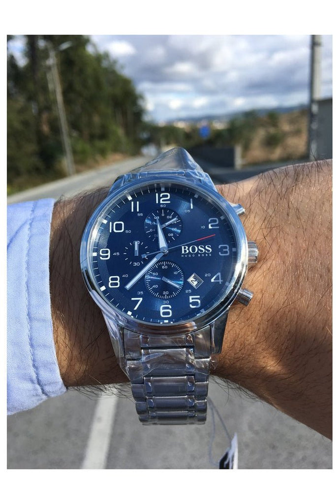 Hugo Boss Aeroliner Blue Dial Silver Steel Strap Watch for Men - 1513183 Buy Now By Hugo Boss