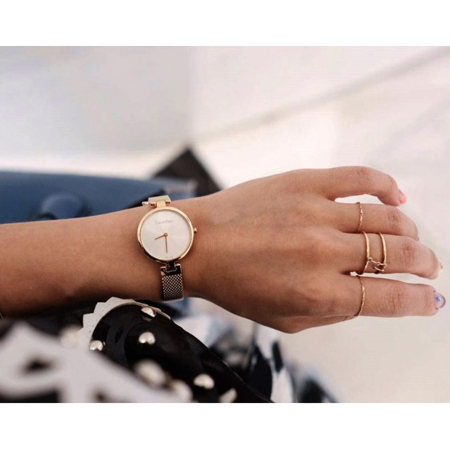 Calvin Klein Authentic Silver Dial Rose Gold Mesh Bracelet Watch for Women - K8G23626 Buy Now By Calvin Klein
