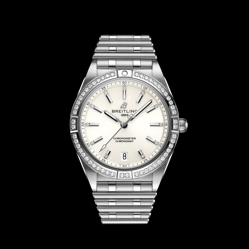 Breitling Chronomat Automatic 36 Diamonds White Dial Silver Steel Strap Watch for Women - A10380591A1A1 Buy Now By Breitling