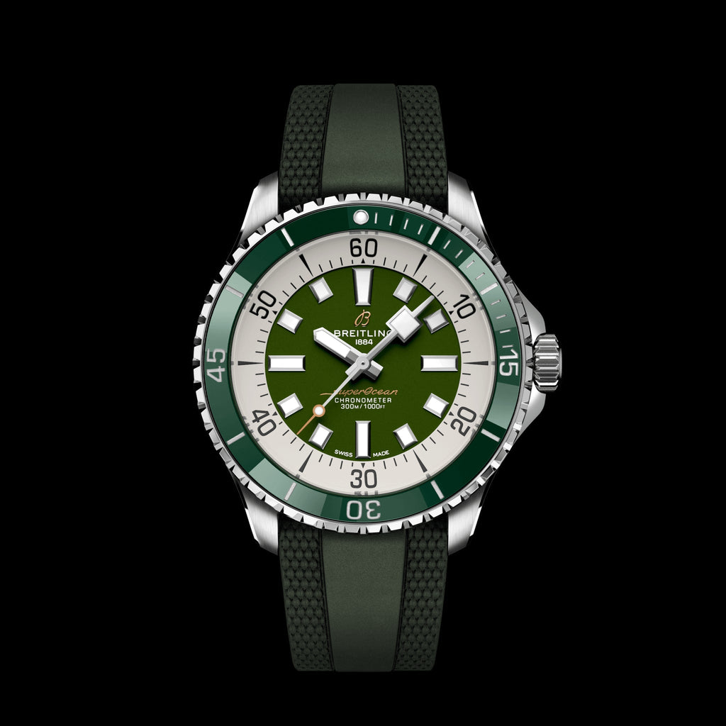 Breitling Superocean Automatic 44 Green Dial Green Rubber Strap Watch for Men - A17376A31L1S1 Buy Now By Breitling
