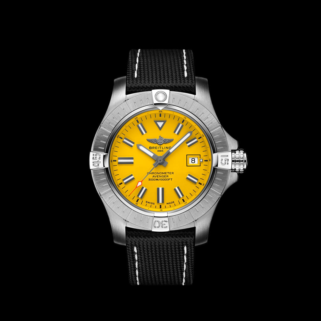 Breitling Avenger Automatic 45 Seawolf Yellow Dial Black Nylon Strap Watch for Men - A17319101I1X1 Buy Now By Breitling