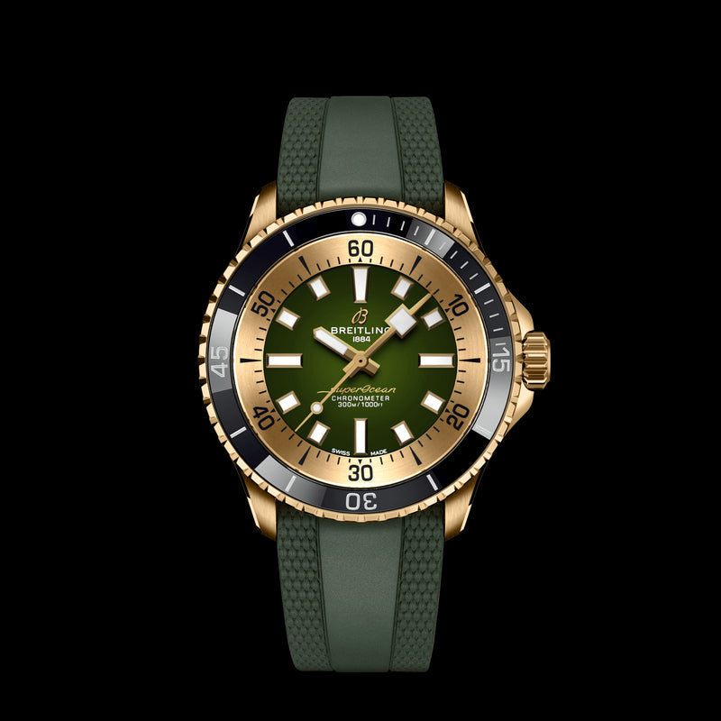 Breitling Superocean Automatic 42 Green Dial Green Rubber Strap Watch for Men - N17375201L1S1 Buy Now By Breitling