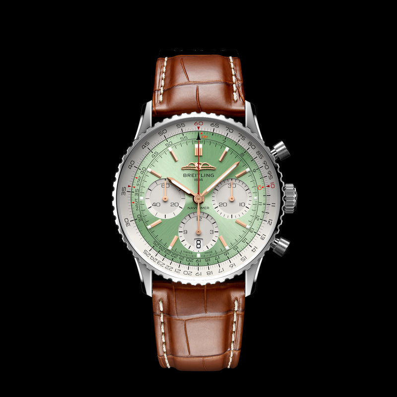 Breitling Navitimer B01 Chronograph 41 Green Dial Brown Leather Strap Watch for Men - AB0139211L1P1 Buy Now By Breitling