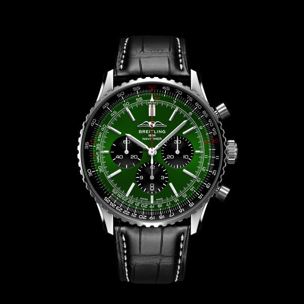Breitling Navitimer B01 Chronograph 46 Green Dial Black Leather Strap Watch for Men - AB0137241L1P1 Buy Now By Breitling