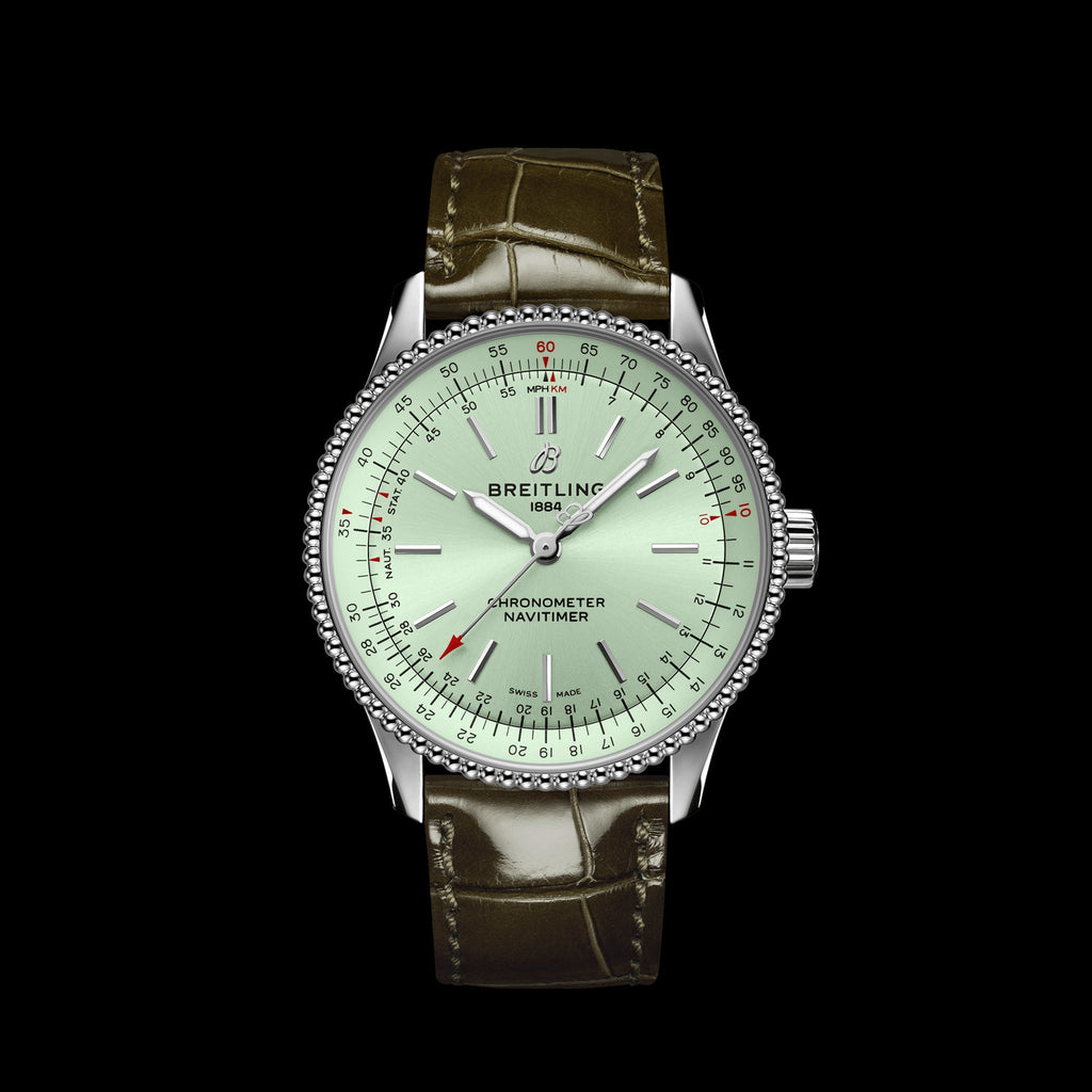 Breitling Navitimer Automatic 35 Green Dial Green Leather Strap Watch for Women - A17395361L1P1 Buy Now By Breitling