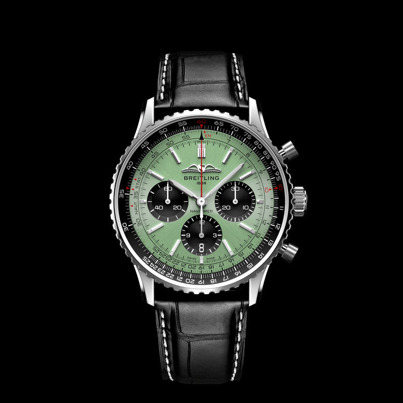 Breitling Navitimer B01 Chronograph 43 Green Dial Black Leather Strap Watch for Men - AB0138241L1P1 Buy Now By Breitling