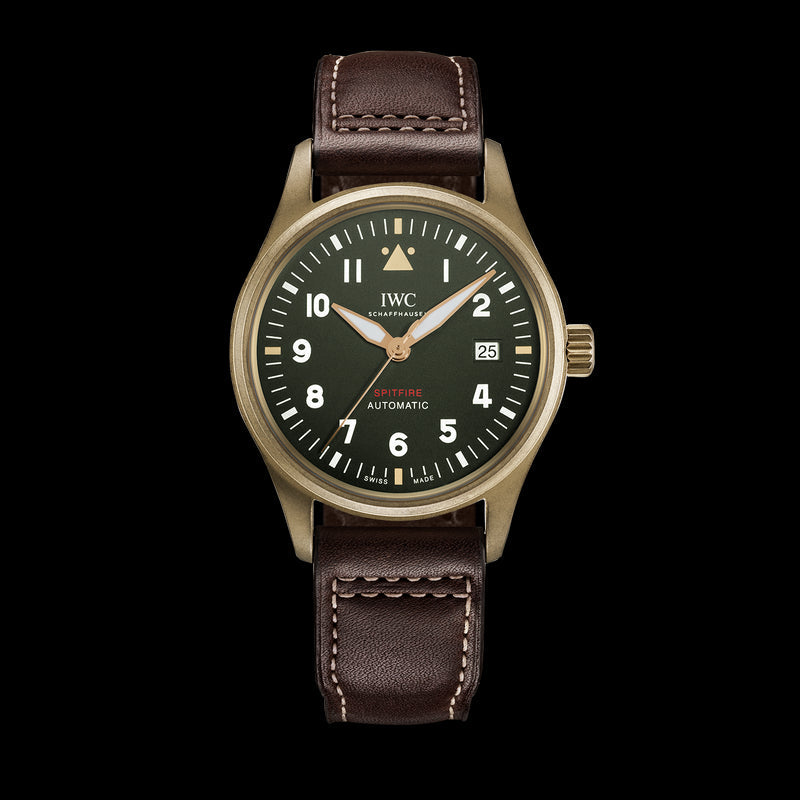 IWC Pilot's Watch Automatic Spitfire Green Dial Brown Leather Strap Watch for Men - IW326802 Buy Now By IWC