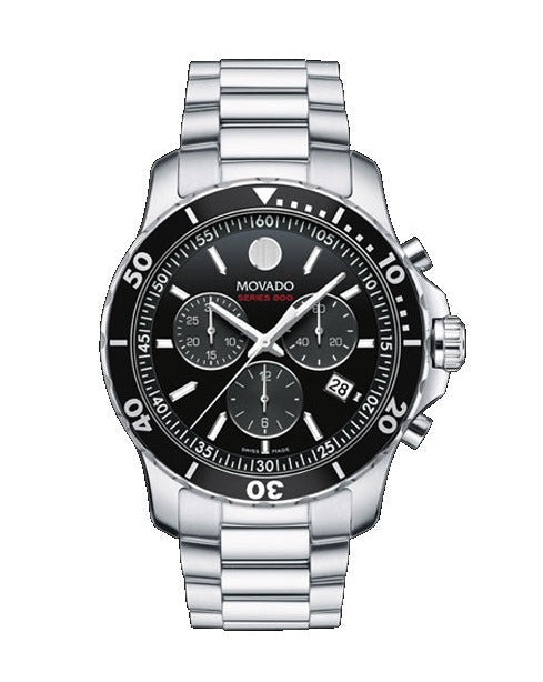 Movado Series 800 Chronograph Black Dial Silver Steel Strap Watch For Men - 2600142 Buy Now By Movado