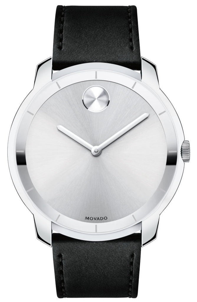 Movado Bold Silver Dial Black Leather Strap Watch For Men - 3600468 Buy Now By Movado