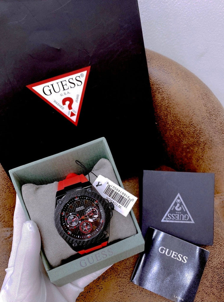 Guess Legacy Black Dial Red Silicone Strap Watch for Men - W1049G6 Buy Now By Guess