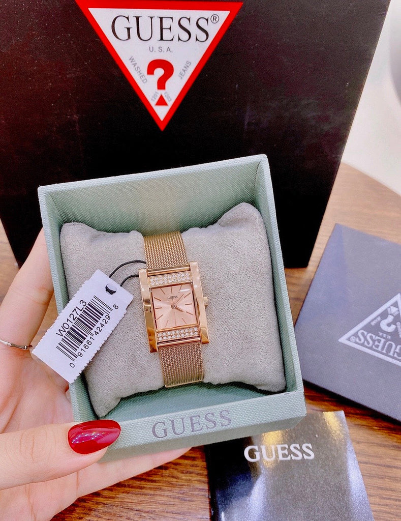 Guess Nouveau Diamonds Rose Gold Dial Rose Gold Mesh Bracelet Watch for Women - W0127L3 Buy Now By Guess