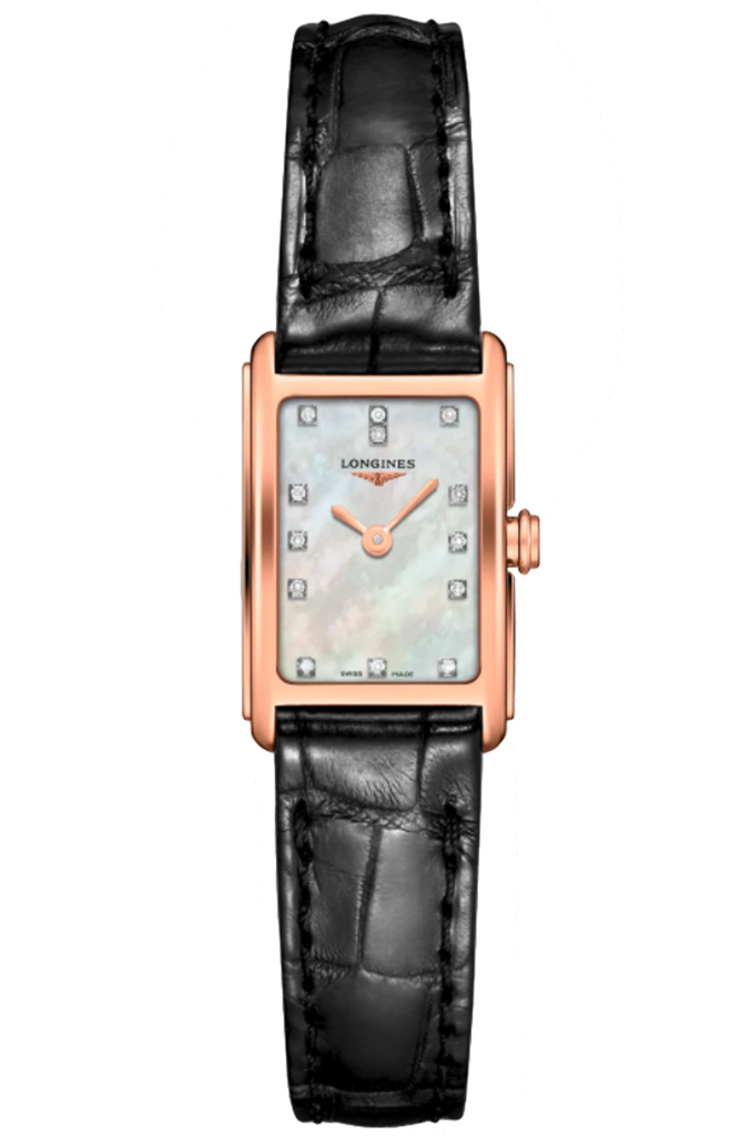 Longines Dolcevita Diamonds Mother of Pearl White Dial Black Leather Strap Watch for Women - L5.258.8.87.0 Buy Now By Longines