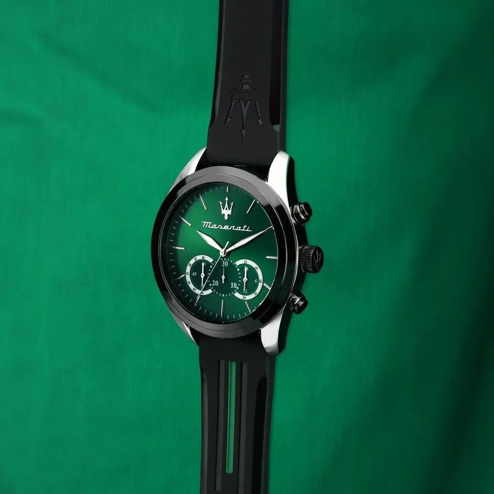 Maserati Traguardo Chronograph Green Dial Black Silicone Strap Watch For Men - R8871612043 Buy Now By Maserati