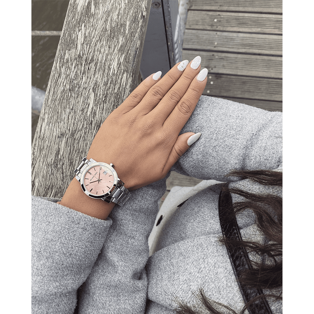 Burberry The City Pink Dial Silver Steel Strap Watch for Women - BU9124 Buy Now By Burberry