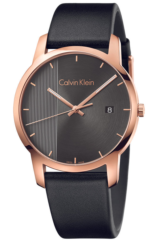 Calvin Klein City Quartz Grey Dial Black Leather Strap Watch for Men - K2G2G6C3 Buy Now By Calvin Klein
