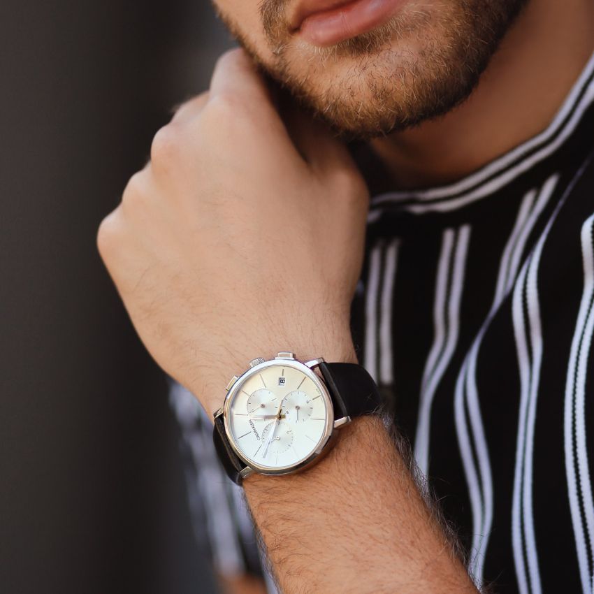 Calvin Klein High Noon Chronograph White Dial Black Leather Strap Watch for Men - K8M271C6 Buy Now By Calvin Klein