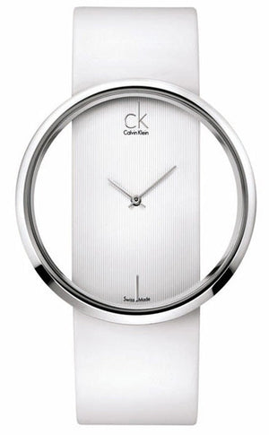 Calvin Klein Glam Transparent Dial White Leather Strap Watch for Women - K9423101 Buy Now By Calvin Klein