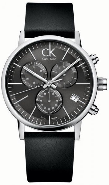 Calvin Klein Post Minimal Chronograph Black Dial Black Leather Strap Watch for Men - K7627107 Buy Now By Calvin Klein