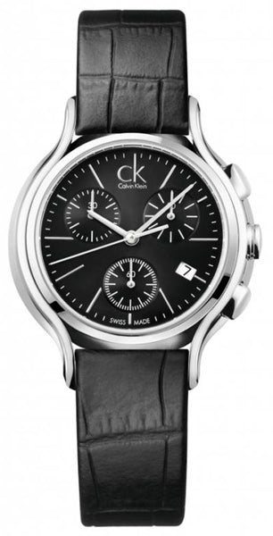 Calvin Klein Skirt Chronograph Black Dial Black Leather Strap Watch for Men - K2U291C1 Buy Now By Calvin Klein