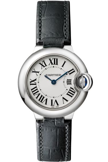 Cartier Ballon Bleu Silver Dial Black Leather Strap Watch for Women - W69018Z4 Buy Now By Cartier