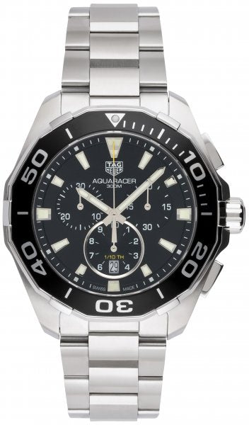 Tag Heuer Aquaracer Quartz Chronograph Black Dial Silver Steel Strap Watch for Men - CAY111A.BA0927 Buy Now By Tag Heuer