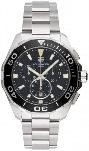 Tag Heuer Aquaracer Quartz Chronograph Black Dial Silver Steel Strap Watch for Men - CAY111A.BA0927 Buy Now By Tag Heuer