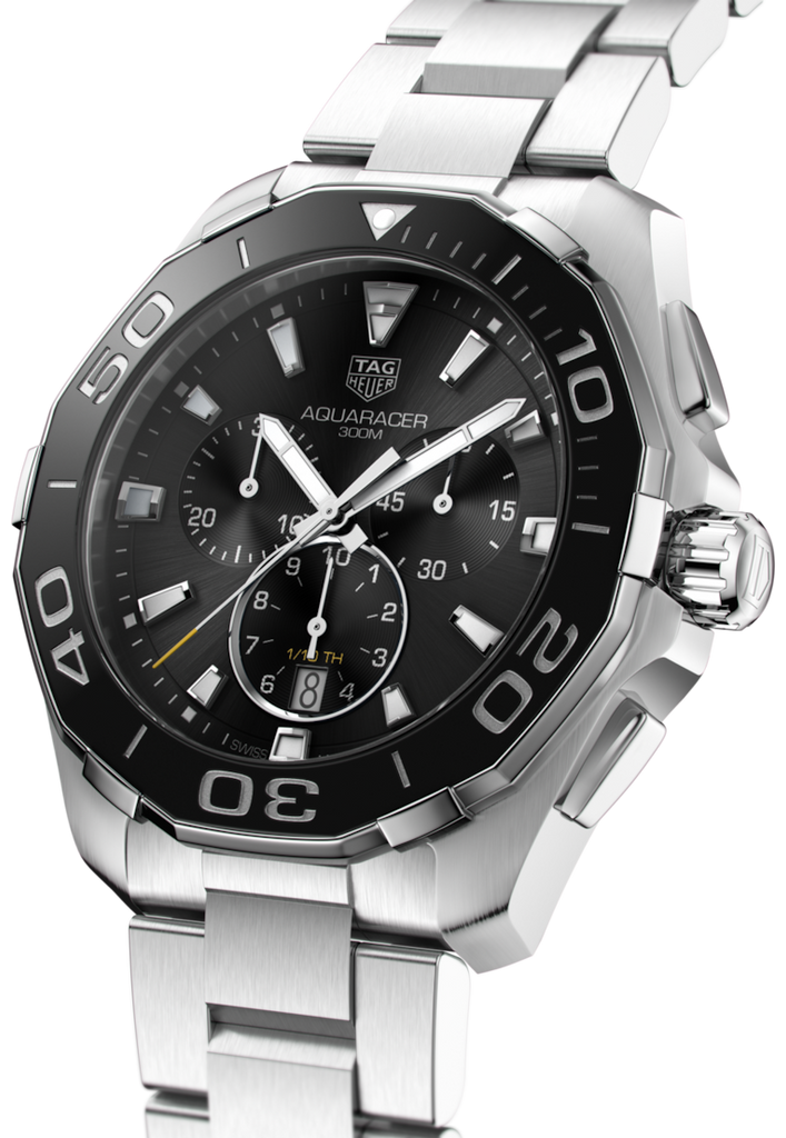Tag Heuer Aquaracer Quartz Chronograph Black Dial Silver Steel Strap Watch for Men - CAY111A.BA0927 Buy Now By Tag Heuer