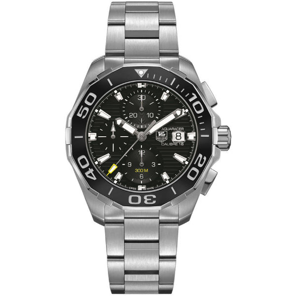 Tag Heuer Aquaracer Calibre 16 Day-Date Black Dial Silver Steel Strap Watch for Men - CAY211A.BA0927 Buy Now By Tag Heuer