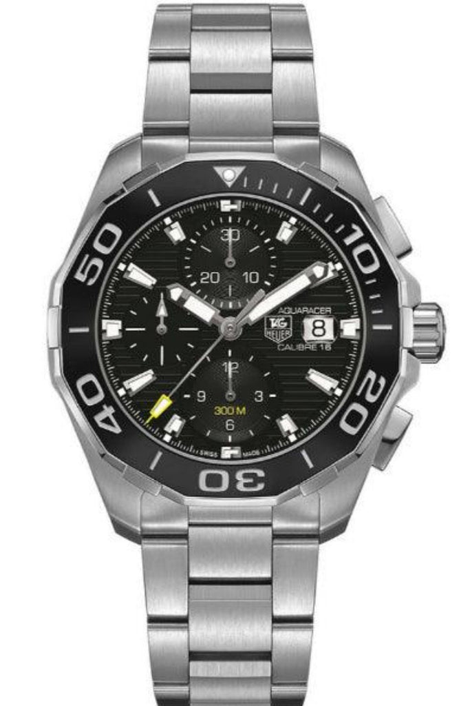 Tag Heuer Aquaracer Calibre 16 Day-Date Black Dial Silver Steel Strap Watch for Men - CAY211A.BA0927 Buy Now By Tag Heuer